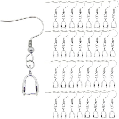 KJMYYXGS 50PCS Earring Hooks with Pinch Bails Clasp for DIY Earring Making (Silv