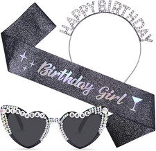 Birthday Queen Sash Sunglasses Sparkling Crystal Headband, Happy Birthday Party