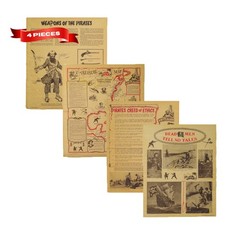 4 Pirate Wall Art Posters Treasure Chest Map Weapons Pistol Sword Gun Home Decor