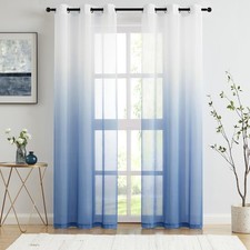 Blue Ombre Sheer Curtains 84 Inch Long for Living Room Bedroom, Gradient Chif...
