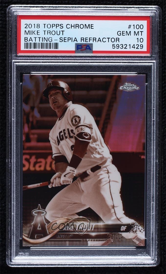 2018 Topps Chrome Sepia Refractor Mike Trout #100 PSA 10 GEM MT 09gu