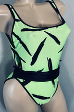 Vtg Green Nylon Spandex Workout Leotard S