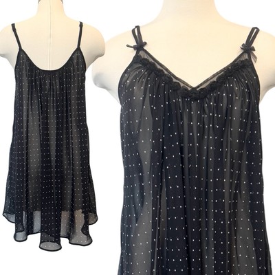 Y2K Oscar de La Renta Chiffon Black Polka Dot Vintage Babydoll Slip Dress XL