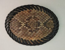 Vintage 70s Western Rodeo Cowboy Snake Skin Rattlesnake Belt Buckle Leather Trim