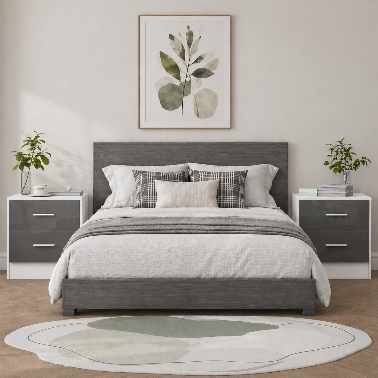 REFLECT Bedsides (2pc) 2 Drawer - Grey High Gloss Front / White Matt Finish - Image 4