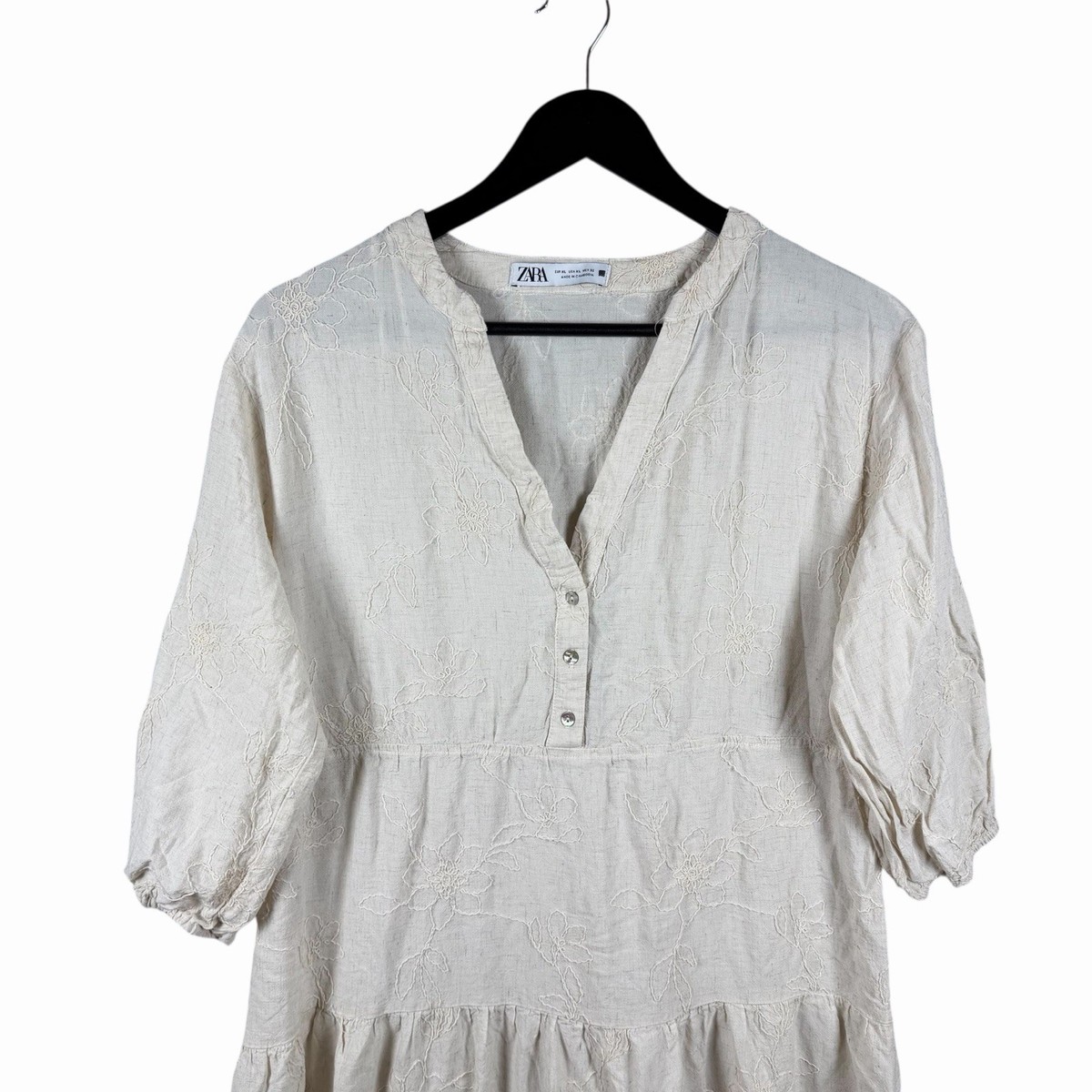 sachin and babi light blue dress Zara Sand Linen Blend Dress With Embroidery Size L
