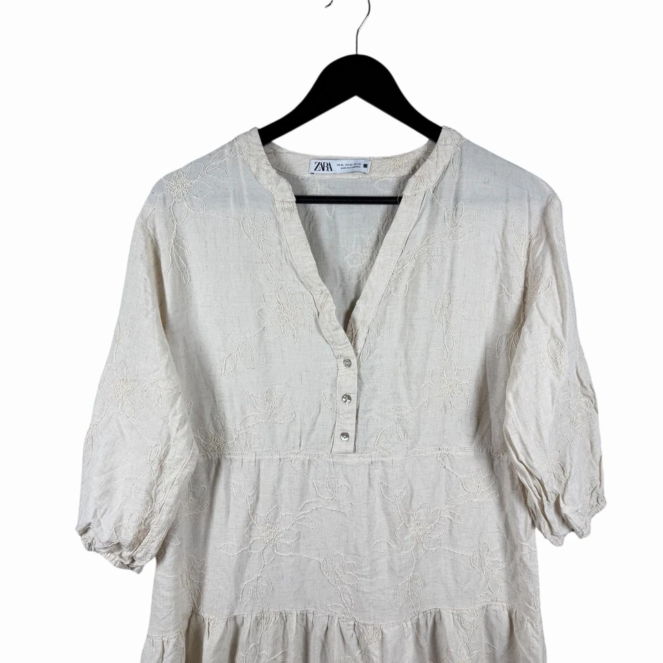 ZARA 刺绣亚麻混纺迷笛连衣裙凉鞋女式 XL 码 — 第 3/4 张图片
