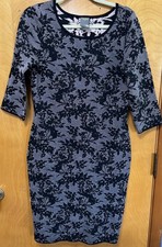 Taylor Womens Floral Sweater Knit Dress Knee Length Business Casual Black Sz L