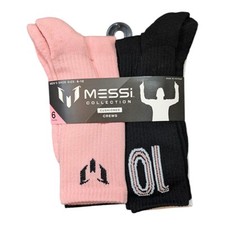 MESSI Collection Mens Cushioned Crew Socks Sz 6-12 Set of 6 Pink Bla Whi Gra