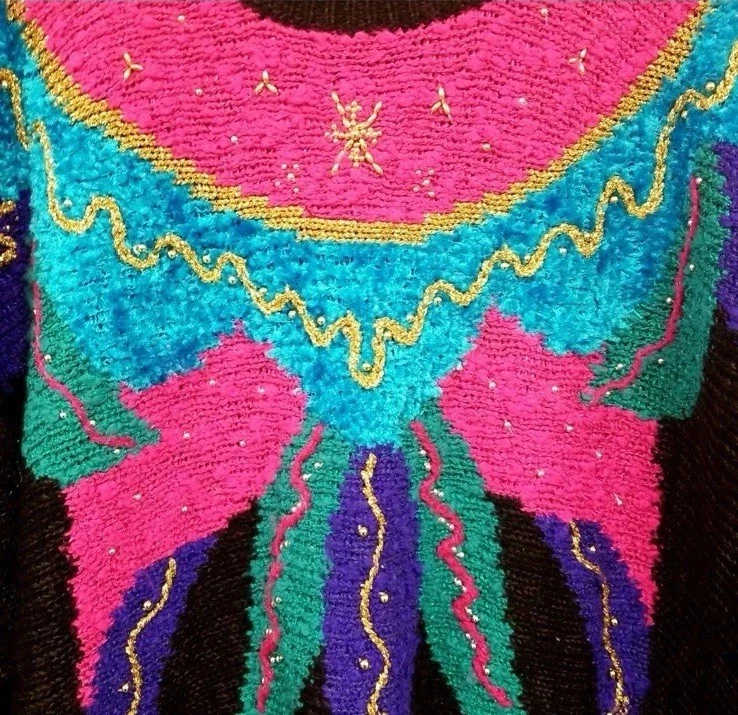 Distinctly Different 复古多色串珠闪亮针织毛衣 尺寸 44 1980 年代 80 年代 — 第 2/4 张图片