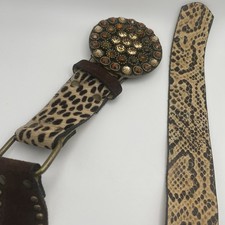 Leatherock Mixed Media Leather Statement Belt Womens Size S/M Tan Animal Print Leopard Print Women main image 4