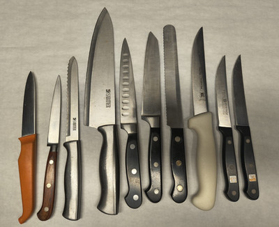 Lot of 10 Kitchen Knives Sabatier Chef RR Tramontina Wusthof (Need Sharpening)