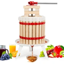 Wood Basket Fruit Press For Wine, Fruit Wine Press, Grape Press, 3.2-Gal (12L)