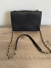 Tory Burch Black Pebbled Small Crossbody Bag Gold Chain Strap Logo Magnetic