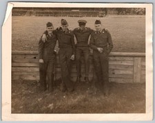 Vtg B W Snapshot Four Men US Army Soldiers Military Uniforms Fence Field 1940s
