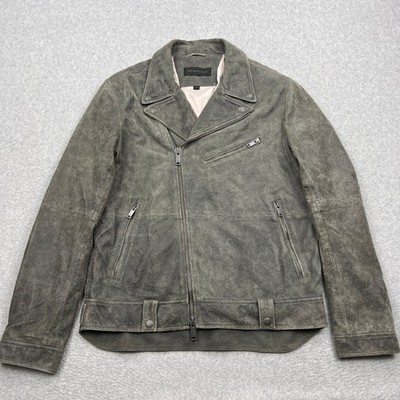 John Varvatos Franco Leather Jacket Mens Medium Gray Goatskin Suede Slim Biker