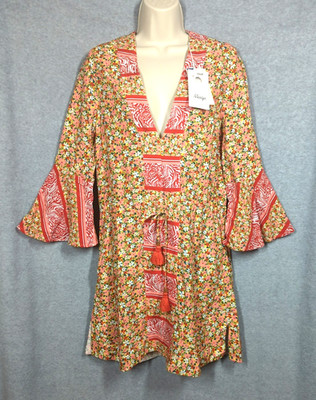 New MAAJI Floral Print V-neck Caftan Dress S Sustainable Viscose Boho Whimsy