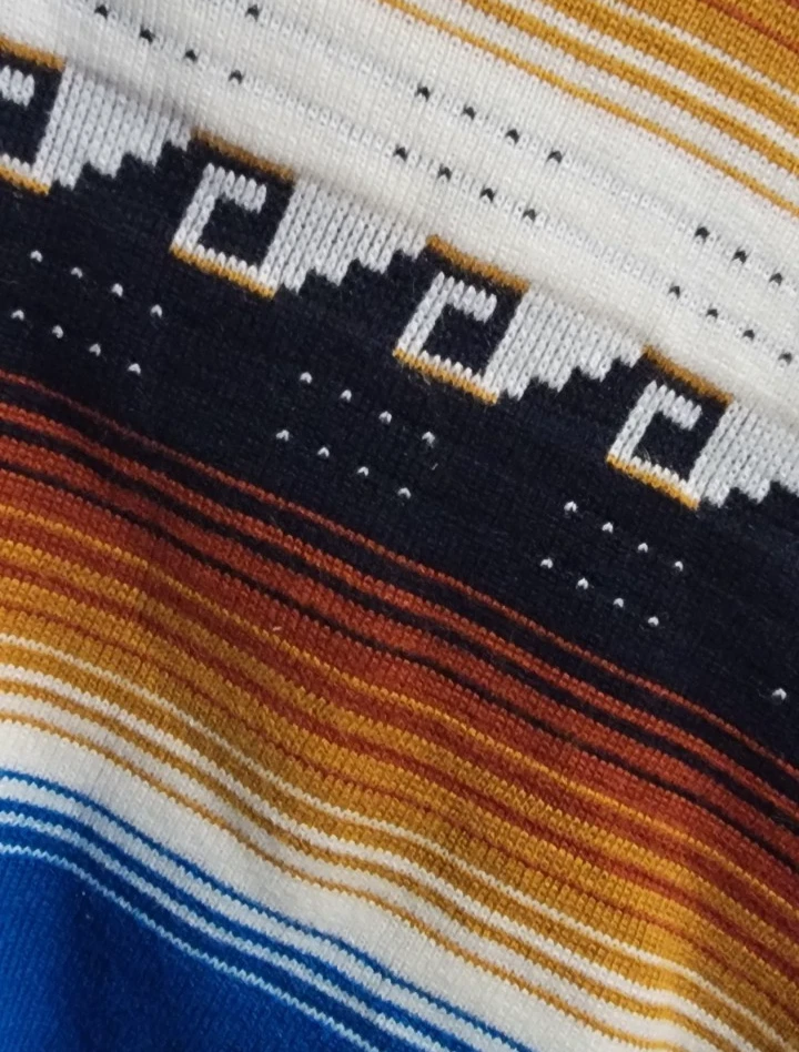 Poncho Groovy Vintage Años 70 Tejido Suroeste Tribal Flecos Boho Hippie Azul Foto 4 de 4