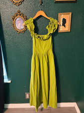 Free People Green Ruffle MIDI Dress Size Medium