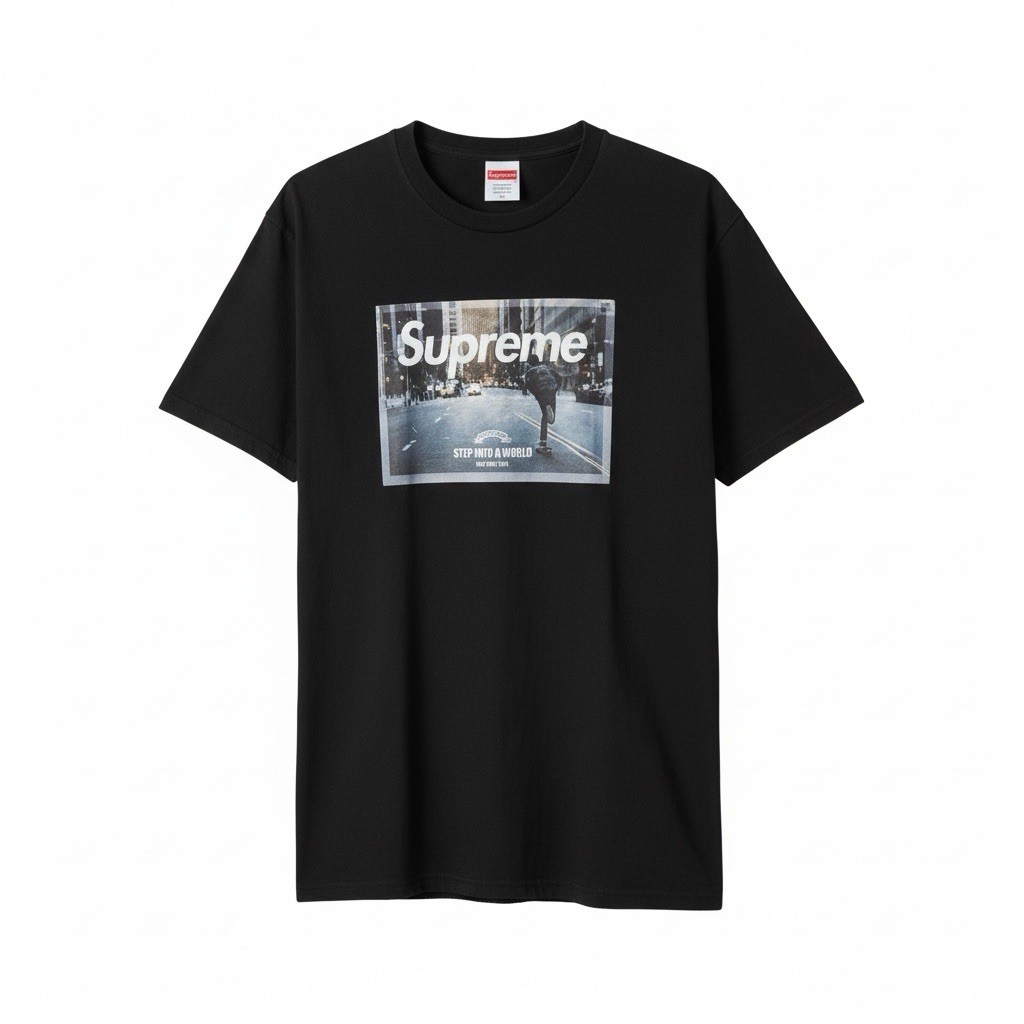 Supreme Men's Black Short Sleeve T-Shirt with Photo Box Logo Size XL 100%