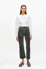 $295 GANNI Gray Pinstripe Betzy Jeans | Grey Leopard | 25 XS US 2