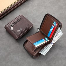 Retro Wallet for Men Zipper Short Leather Men's Wallet Multifunctional Pocket Bi