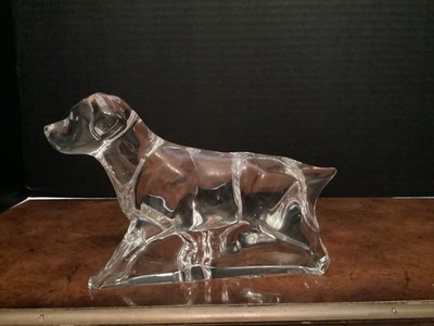 Vintage Double-Signed BACCARAT CRYSTAL Labrador Pointer Hunting Dog - Nice