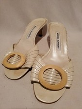 Manolo Blahnik White Leather Ladies Mules, sz 8.5