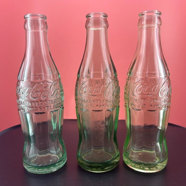 (3) Vintage Coca Cola Bottles Green Tint 1940,53,56-Asheville,Salsbury, Savannah