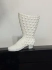 Vintage Fenton White Milk Glass Hobnail Ladies High Heeled Boot - Shoe - Vase