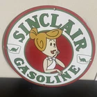 VINTAGE SINCLAIR FLINT STONES LADY SERVICE GASOLINE OIL PORCELAIN SIGN