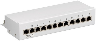 CAT 6 Mini Desktop Patchpanel, 12 Port, STP geschirmt, grau