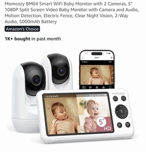 Momcozy BM04 Smart WiFi Baby Monitor with 2 Cameras, 5" 1080P Split Screen Video