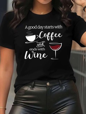 Good Day Starts with Coffee & Ends with Wine Graphic Tee - Lifestyle T-Shirt