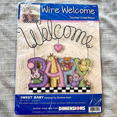 Sweet Baby Wire Welcome 9.5  Sign Cross Stitch Kit Dimensions Barbara Mock 72549