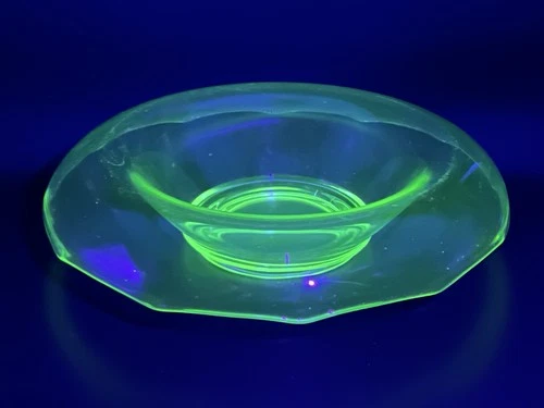 Green Uranium Depression Glass Console Bowl - 11 in