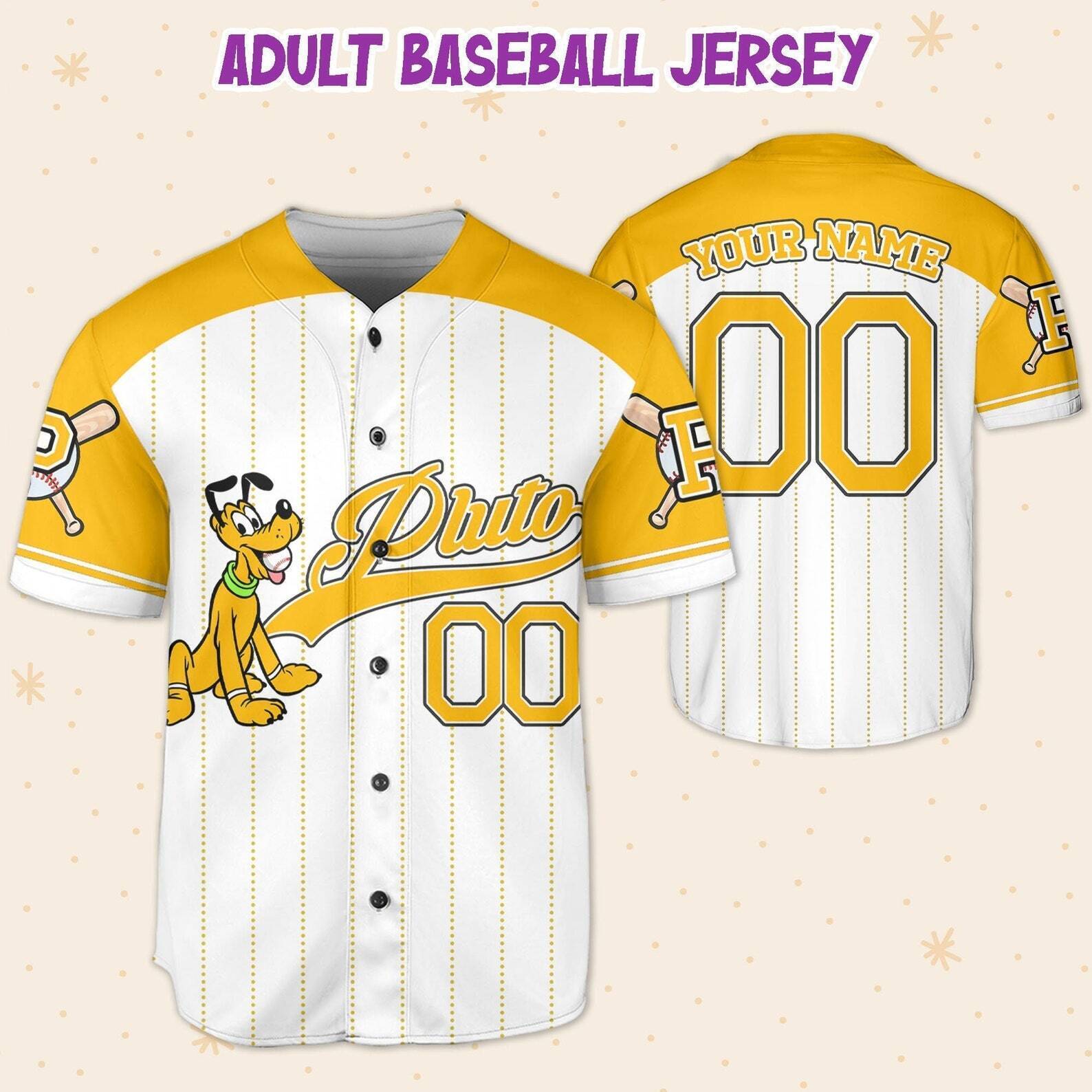 Personalized Funny Pluto Dog Chewing Ball White Yellow 3D BASEBALL JERSEY SHIRT