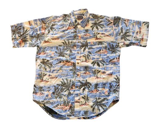 Stockton by World Island Hawaiihemd tropischer Strand Palmen Large gebraucht, in einwandfreiem Zustand