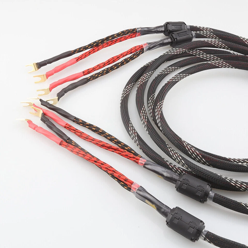 Pair 12AWG OFC Pure Copper Gold Plate Banana Spade Plug Audio HiFi Speaker Cable - Image 3 of 4