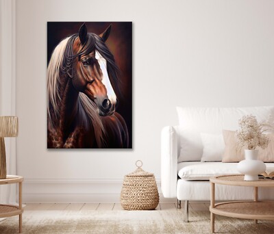 Animal Brown Horse, White Mane Canvas Unframed or Poster Print Wall Art