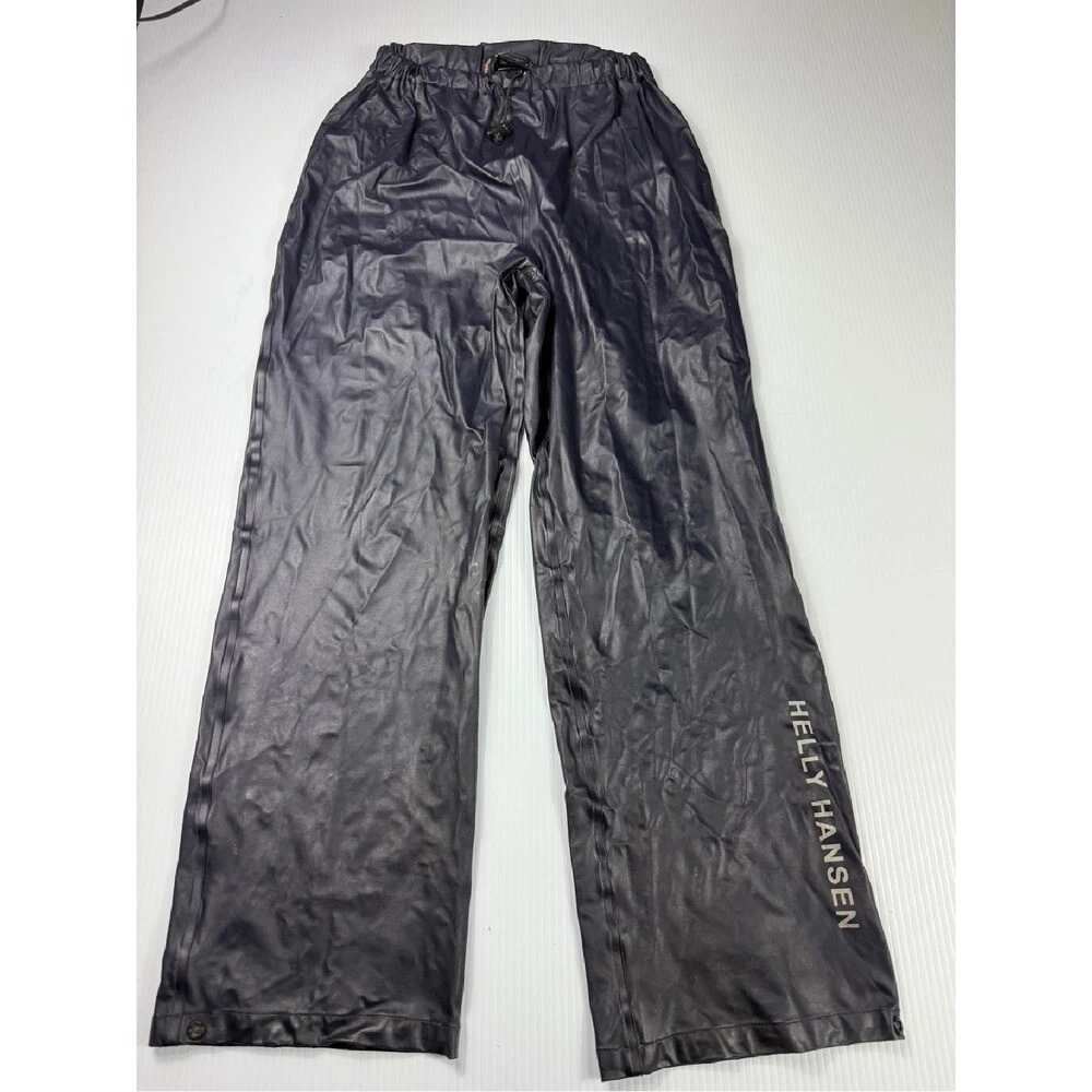 Helly Hansen Work Wear Rain Pants Waterproof Snap Bottoms Black Mens Small