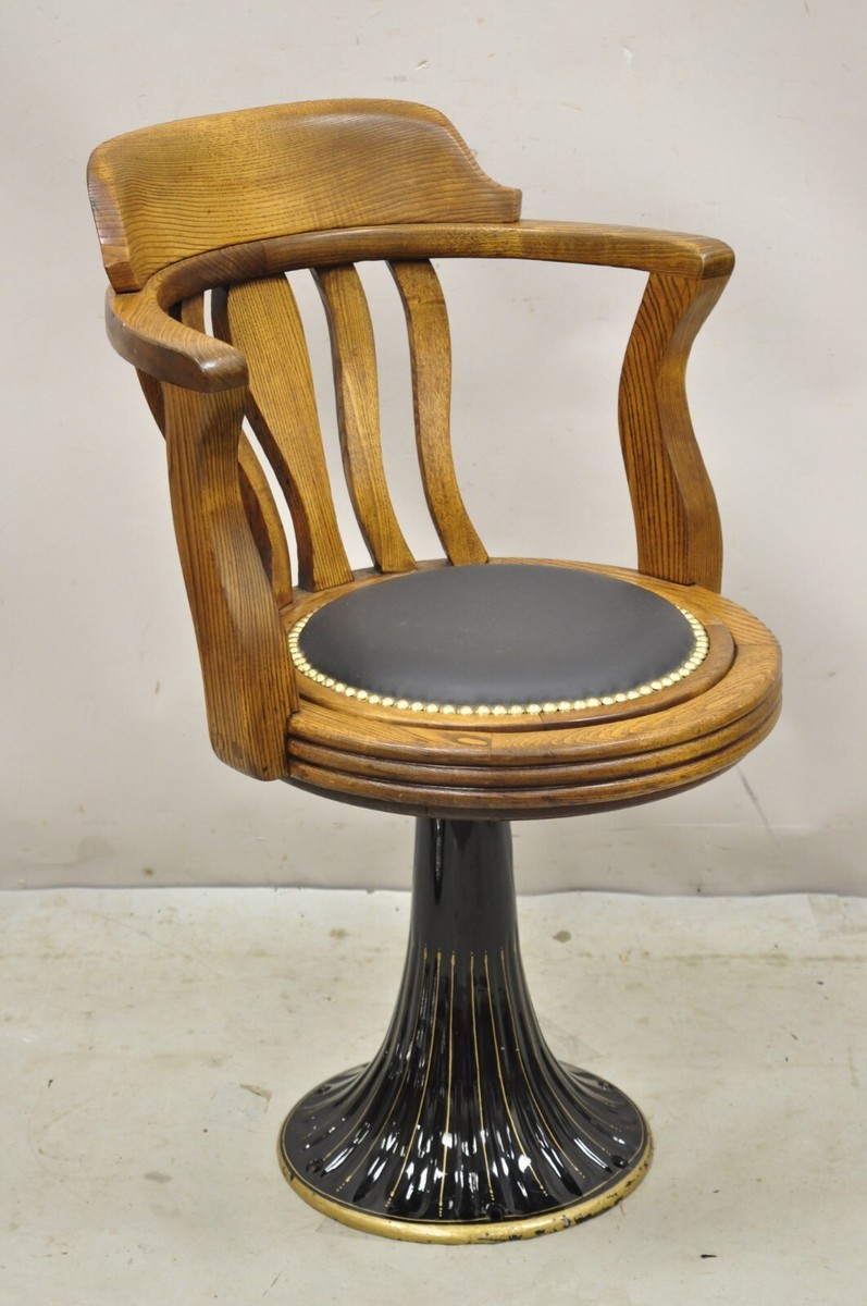 カウンターチェアcounter chair antique chair Antique JB Van Sciver Oak Wood Swivel Ship Captains Courthouse