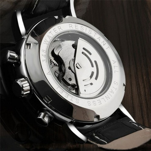 6 Hands Men Casual Automatic Auto Mechanical Leather Strap Wrist Watch Week Day - Picture 9 of 13
