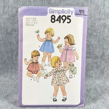 Simplicity 8495 Dress Jumper Top and Bloomers Toddlers Size 1/2 1 Sewing Pattern