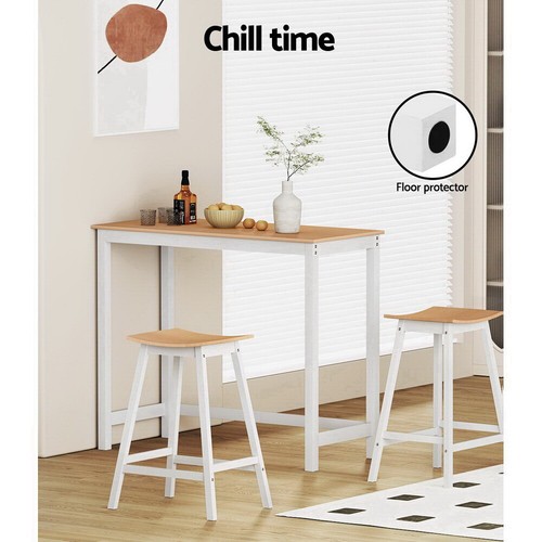 Artiss Bar Table Ari Dining Desk High Solid Wood Kitchen Shelf Wooden White Cafe - Picture 6 of 7