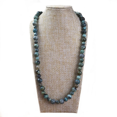 Collier Pierres Naturelles Turquoise D'Afrique Et Lave - Longueur Réglable 62-67 Cm - Bois De Coco - Neuf Avec étiquettes