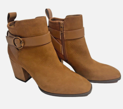 Vionic Ankle Bootie Shoe Tenley Caramel Brown Suede Leather Heeled  Womens 7.5 M