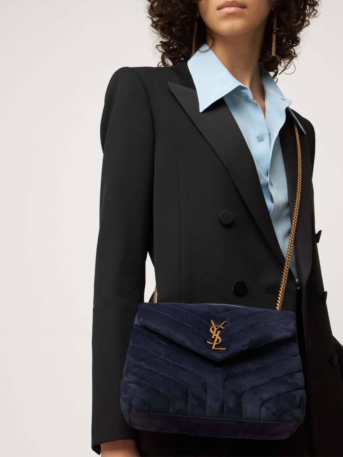 Piccola borsa $3.200 SAINT LAURENT Deep Marine Loulou YSL trapuntata blu pelle scamosciata RARA