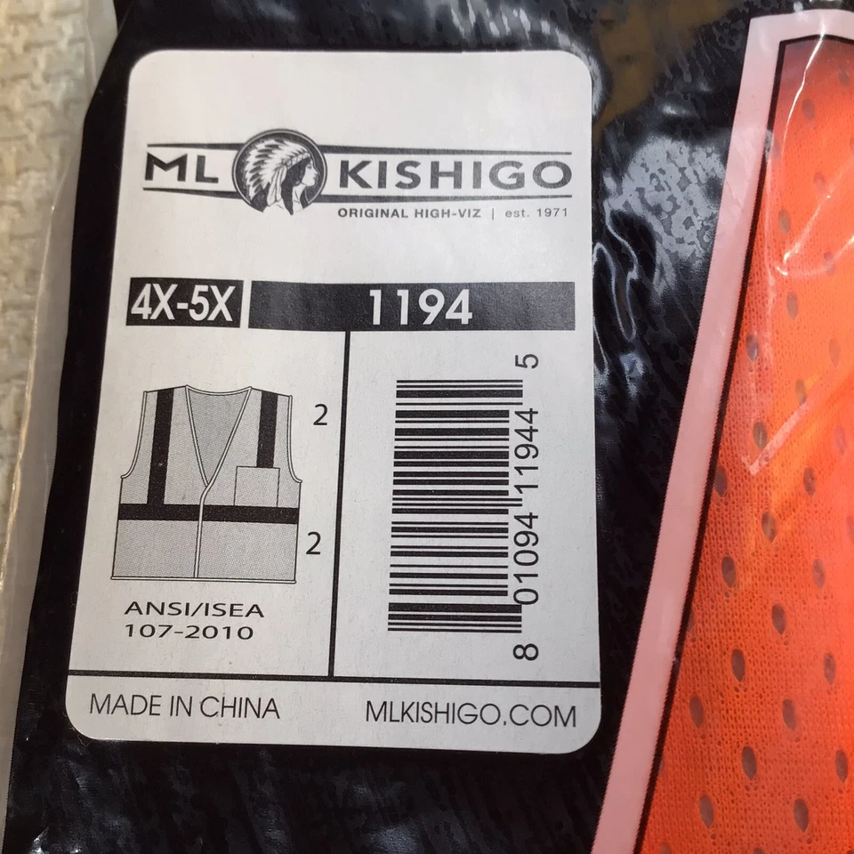 Lot Of 9 -ML Kishigo - Mesh Reflective Safety Vest - 1194 Size 4X-5X NEW SEALED! - Image 4 of 4