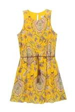 Desigual Yellow Paisley Print Adriana Sleeveless Dress Summer Size L UK 12